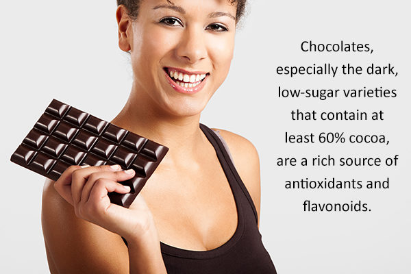 dark chocolate helps promote heart health and reduces cholesterol