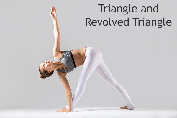 triangle and revolved triangle yoga pose to relieve constipation