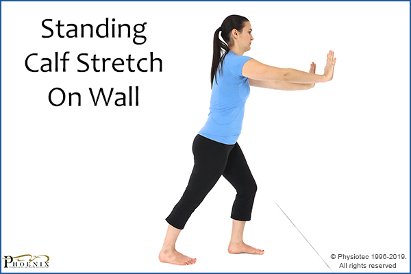 standing calf stretch on wall