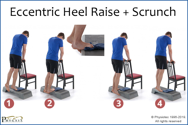 eccentric heel raise + scrunch exercise