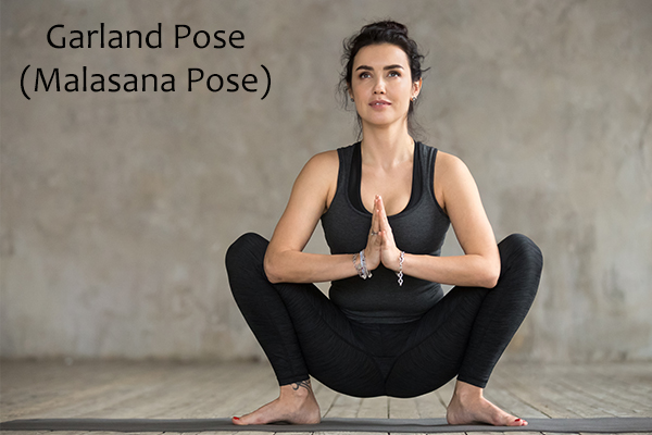 malasana (garland) pose for constipation relief