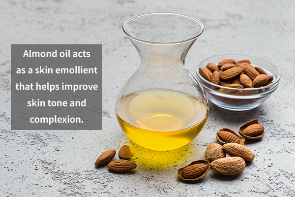 almond oil helps improve skin tone and complexion