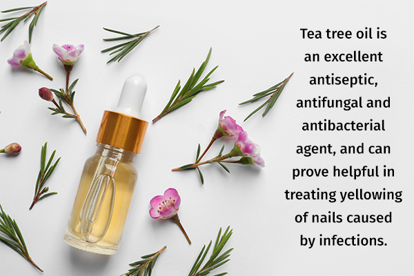 tea tree oil can help treat yellow nails