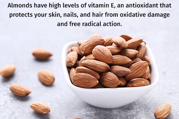 almonds can help protect your skin, hair, and nails from damage