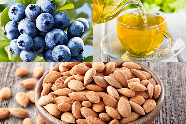 blueberries, green tea, almonds help reduce stress