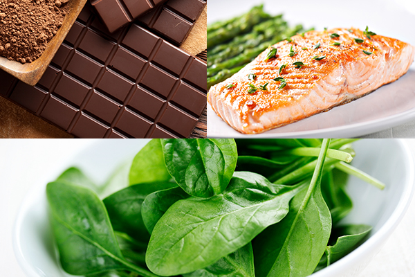 dark chocolate, salmon, spinach can help relieve stress