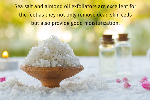 sea salt and almond oil helps moisturize dry feet