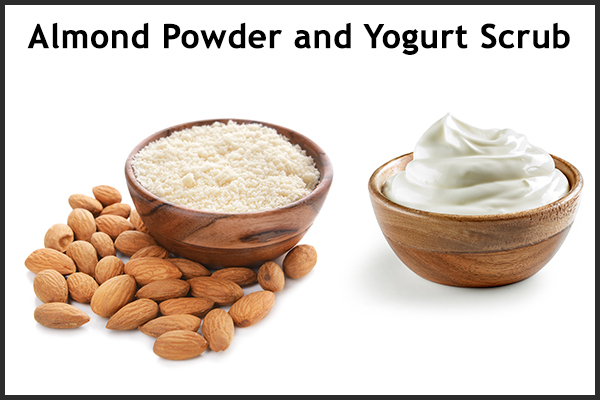 clear scalp buildup by using almond powder and yogurt scrub