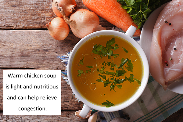 warm chicken soup can be given to your baby and help relieve cold/cough