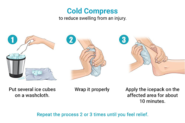 applying a cold compress can help soothe swelling from an injury