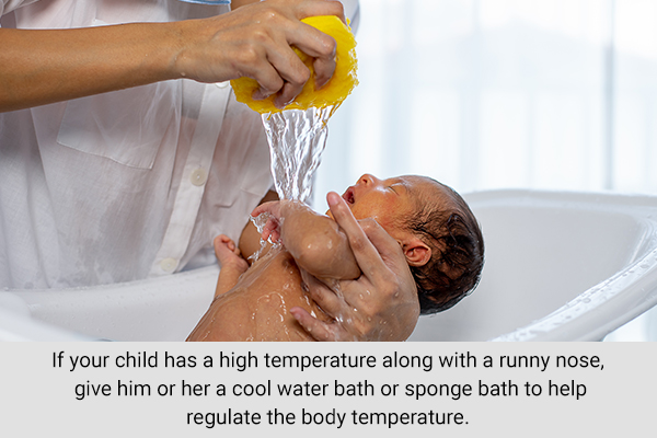 giving your child a sponge bath can help relieve symptoms of runny nose