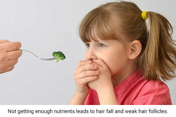 not getting enough dietary nutrition can be cause for hair fall in children