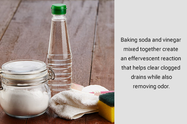 baking soda and white vinegar when combined can help unclog drains