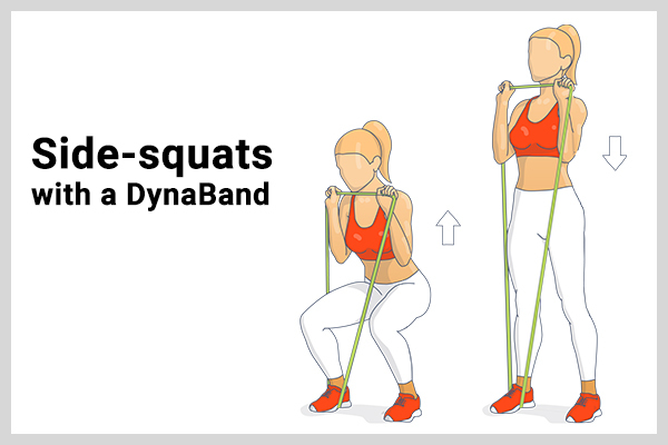 how to perform side squats with a DynaBand to reduce cellulite?