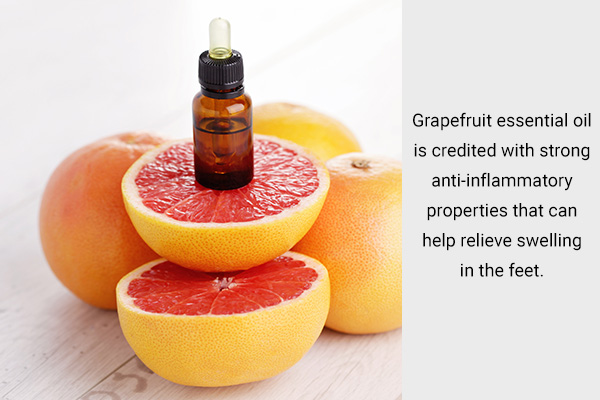 massaging with grapefruit essential oil can help relieve swelling in the feet