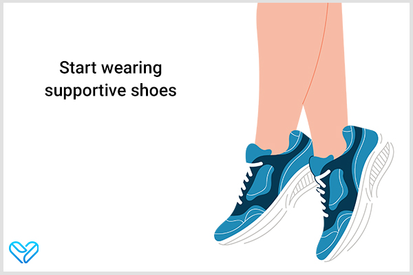 start wearing supportive shoes to relieve heel spurs